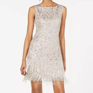 Adrianna Papell Beaded Fringe Short Dress